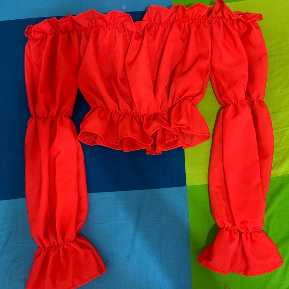 Ruffle trim off the shoulder blouse